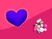 A heart and pills represent beta blockers for heart failure