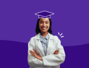 Pharmacist or pharmacy technician with a graduation cap on