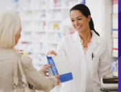 A woman behind the pharmacy counter represents how long it takes to become a pharmacy technician