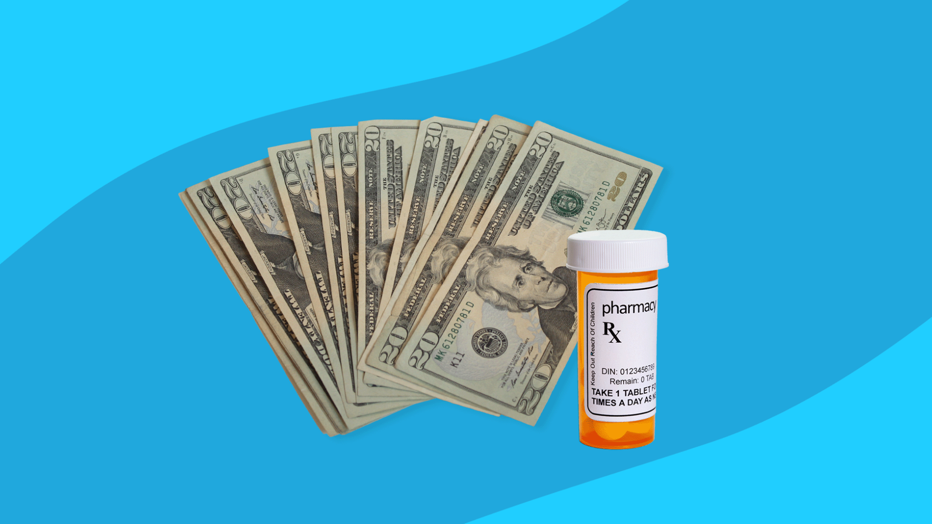 Some $20 bills and a prescription bottle: How to save on Trintellix: Savings card & more