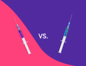 Two syringes with a "vs." between them: Emgality vs. Aimovig