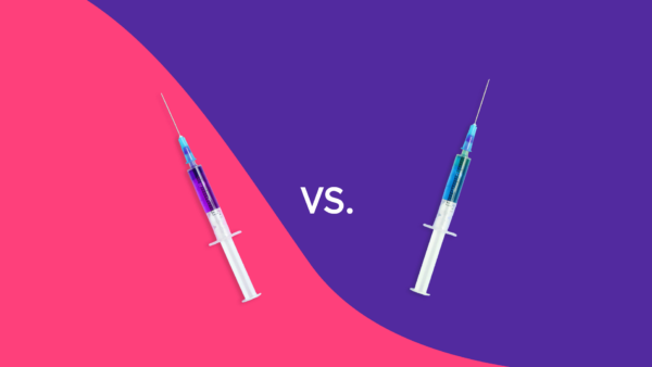 Two syringes with a "vs." between them: Emgality vs. Aimovig