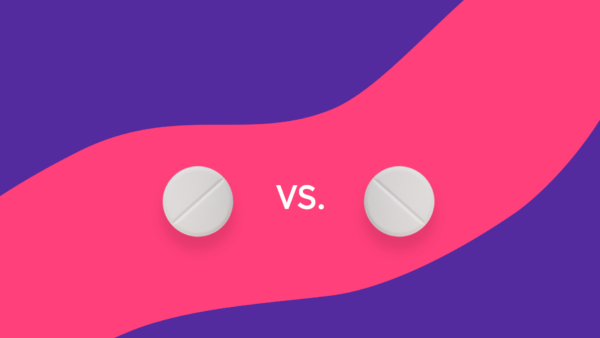 Two round white pills with a "vs." between them: NP Thyroid vs. Synthroid: Differences, similarities & side effects