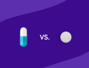 A capsule and a round tablet with "vs." between them: Vraylar vs. Rexulti: Differences, similarities & side effects