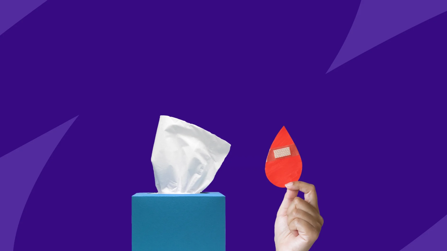 A box of tissues and drop of blood | Can stress cause nosebleeds?