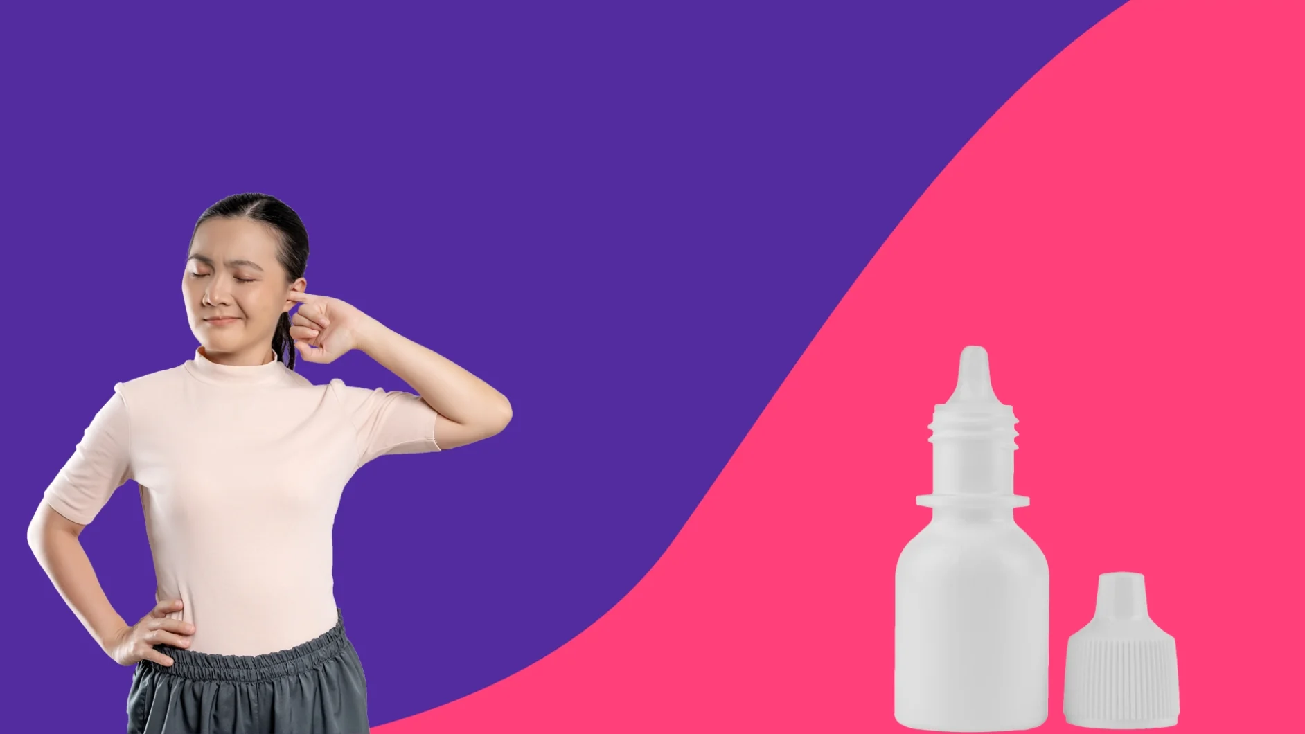 A woman touching her ear and ear drops | how to relieve sinus pressure in ears