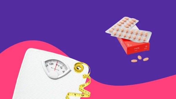 A scale and a box of statins | Does atorvastatin cause weight gain?