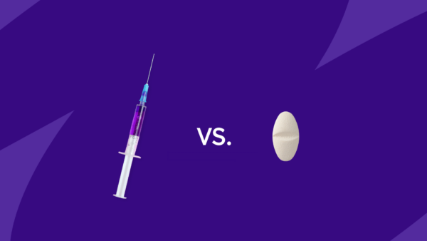 An injection and a pill with "vs." between them: Rybelsus vs. Wegovy