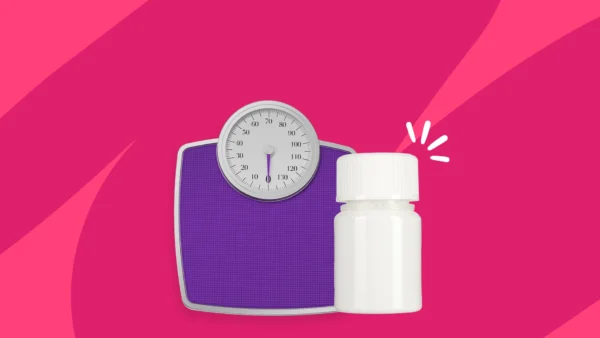 A scale and a pill bottle | Does levothyroxine cause weight gain?