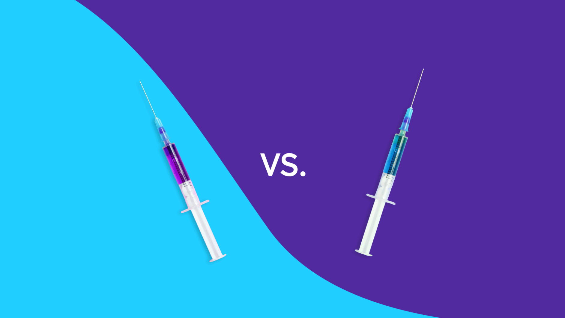 Two syringes with "vs." between them: aimovig 70 mg vs 140 mg