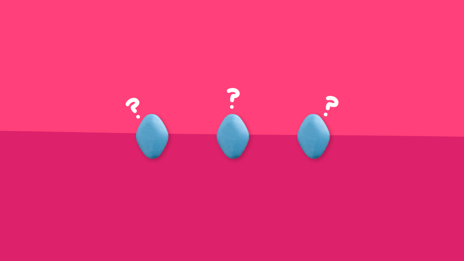 Three little blue pills with question marks above them: Can you take Viagra with sertraline?