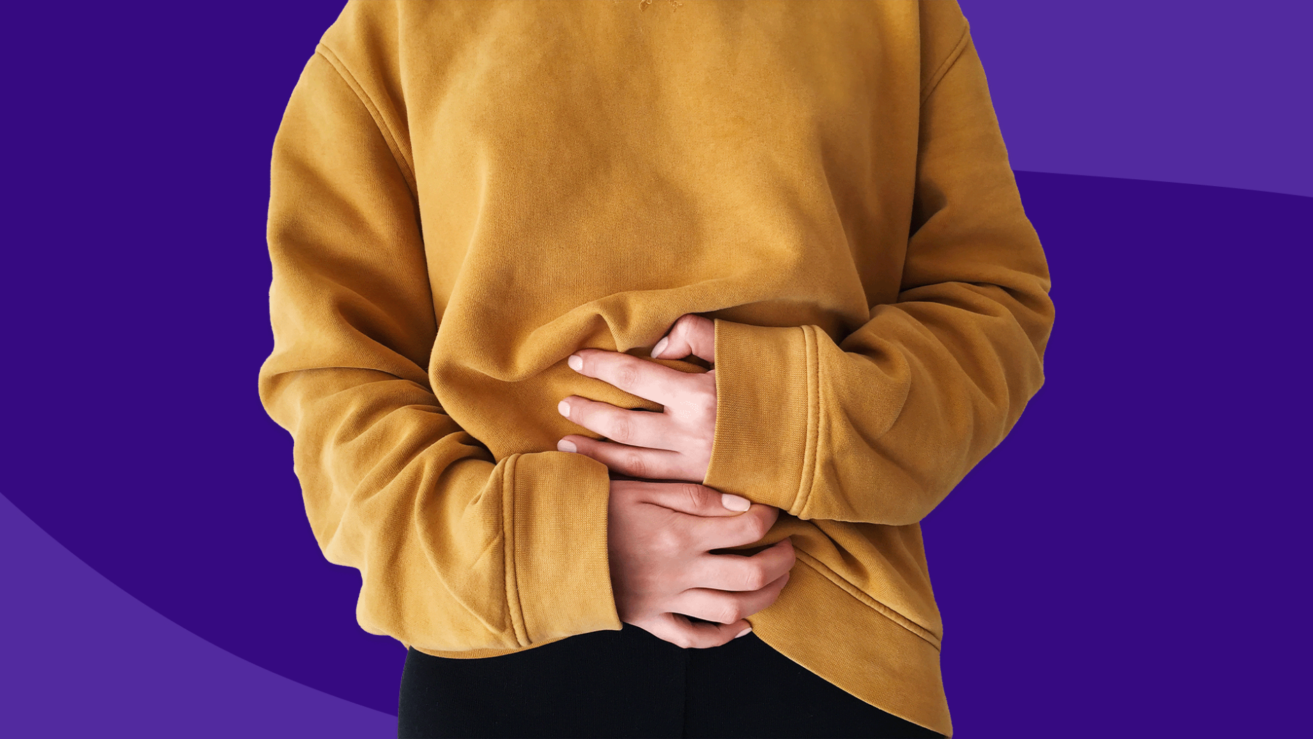 A torso of a person holding their belly: Ozempic sulfur burps and diarrhea