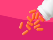 A bottle with oval tablets spilling out of it: What is ibuprofen made of?