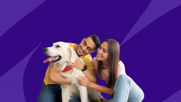 Man and women hugging a golden retriever: Can Novolin N be used in dogs?