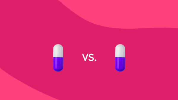 Two capsules with "vs." between them: Qsymia vs. phentermine: Differences, similarities & side effects